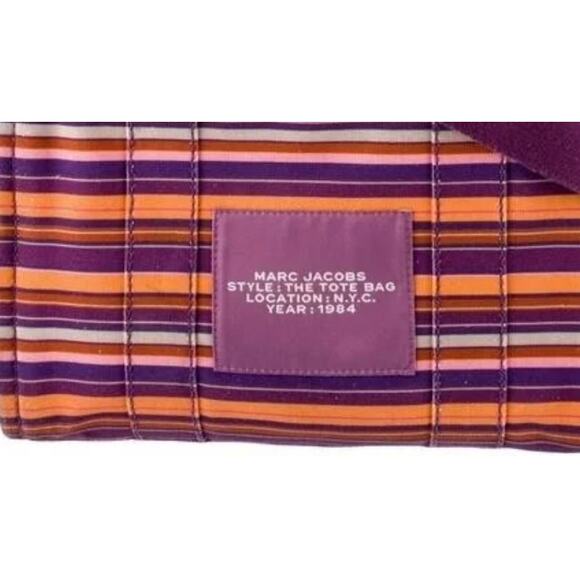 Marc Jacobs Luxury The Tote Bag Purple Striped Canvas *RARE* (MJXX141) - Picture 5 of 6